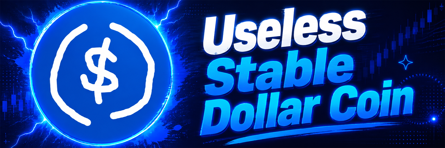 Useless Stable Dollar Coin banner — blue coin and wordmark